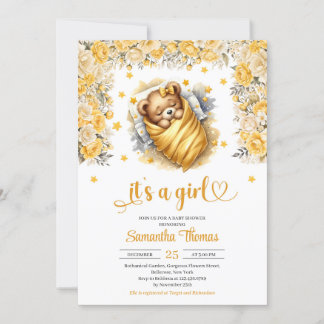 Convite Chá de fraldas de menina-de-flor-amarela-dormindo