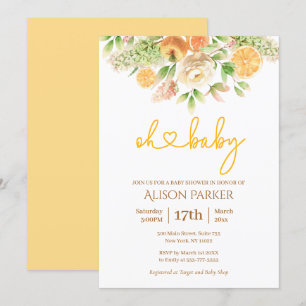 Convite Chá de fraldas de Menina Elegante Floral de Citru