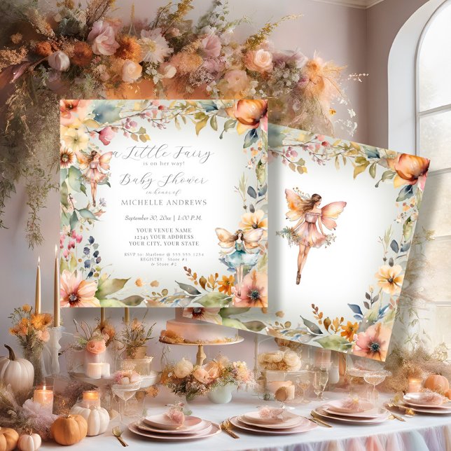 Convite Chá de fraldas De Menina Floral De Fada Encantada (Criador carregado)