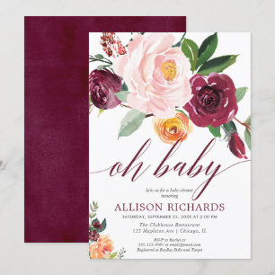 Convite chá de fraldas de menina floral rústica