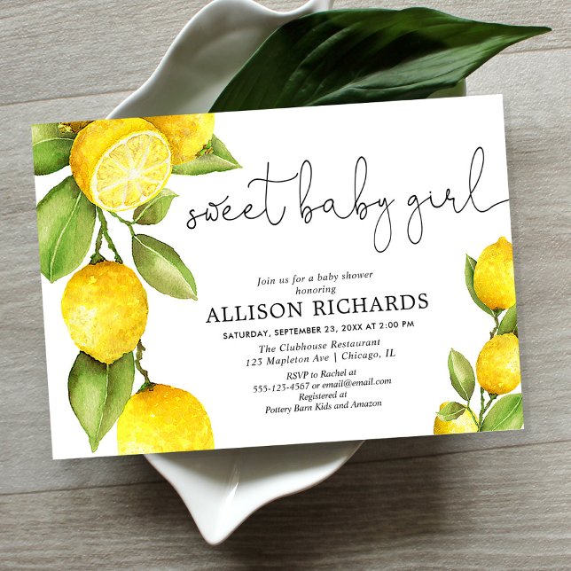 Convite Chá de fraldas de menina limão-d'água de limão (Criador carregado)
