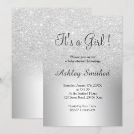 Convite Chá de fraldas de menina metálica ombre com brilho