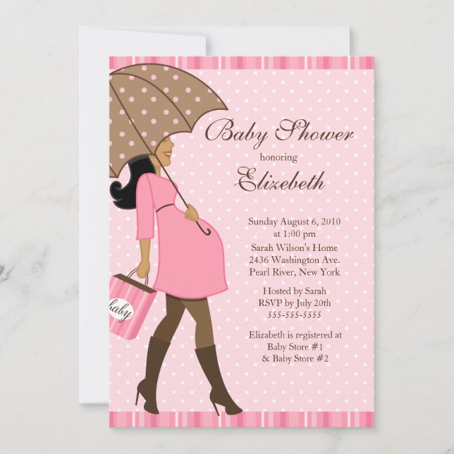 Convite Chá de fraldas de Menina Rosa da Mãe Grávida Moder (Frente)