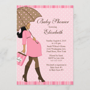 Convite Chá de fraldas de Menina Rosa da Mãe Grávida Moder