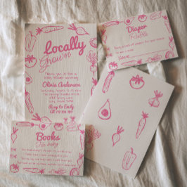 Convite Chá de fraldas de Menina Rosa Rosa Desenhada À Mão