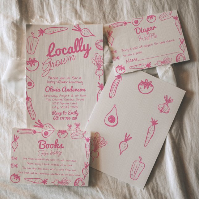 Convite Chá de fraldas de Menina Rosa Rosa Desenhada À Mão (Criador carregado)