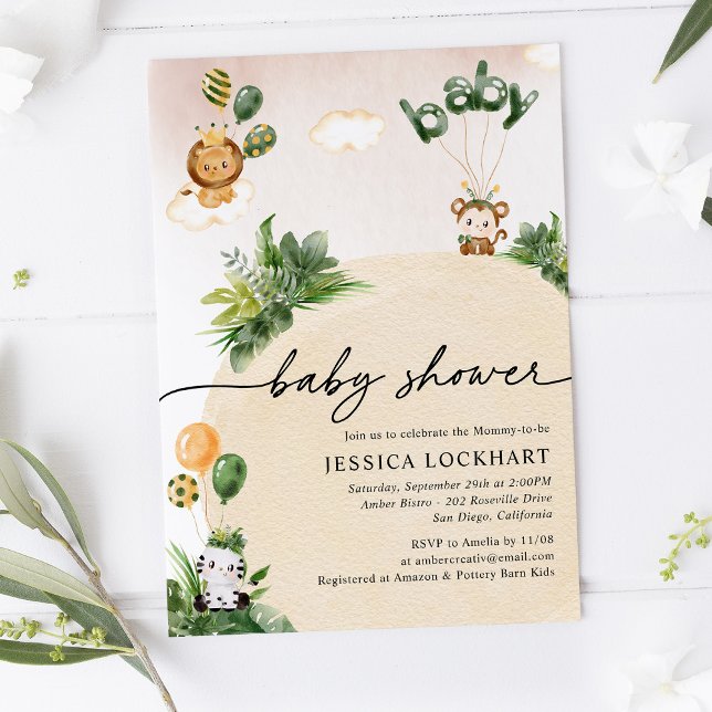 Convite Chá de fraldas de Menina Safari da Selva Minimalis (Criador carregado)