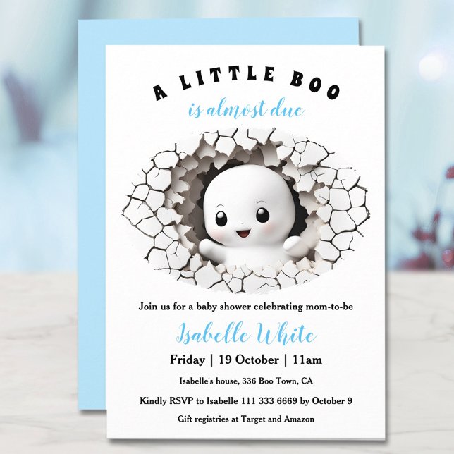 Convite Chá de fraldas de Menino do Dia das Bruxas Pequena (Little Boo Peeking Halloween Boy Baby Shower Invitation)