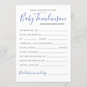 Convite Chá de fraldas De Menino Predição Adivinha Cart