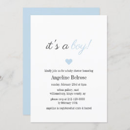 Convite Chá de fraldas de Menino Simples Elegante Azul