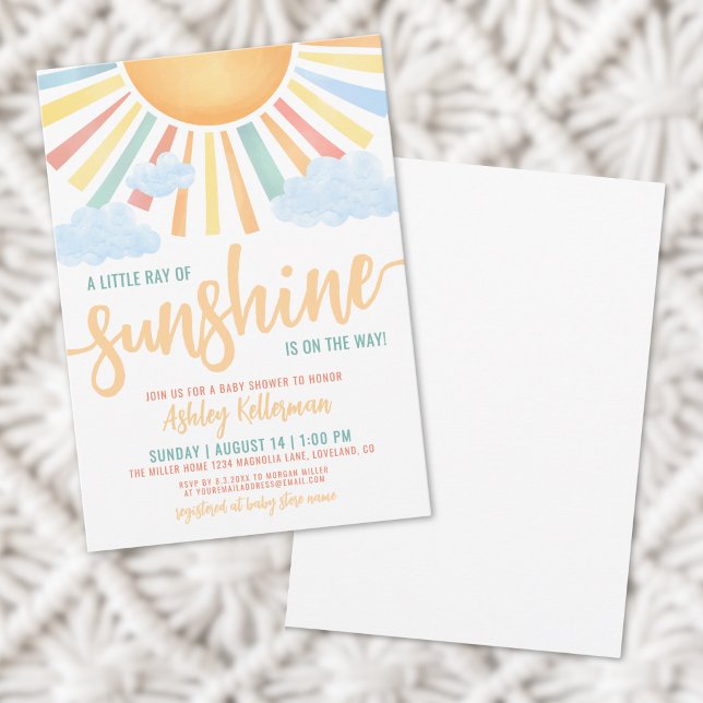 Convite Chá de fraldas de Menino Sol Bonito (Cute Little Sunshine Boy Baby Shower Invitation)