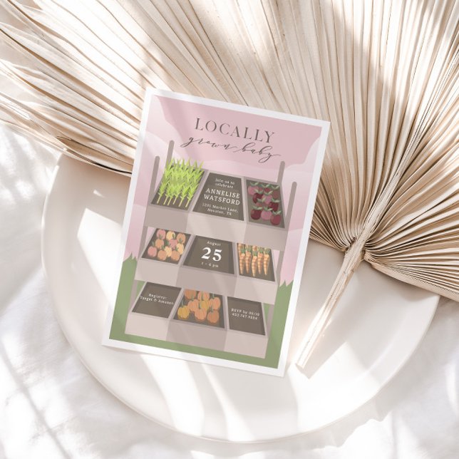 Convite Chá de fraldas De Mercado De Agricultores Rosa Cul (100% Organic, Locally Grown Baby! Physical invitation preview)