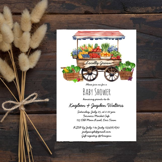 Convite Chá de fraldas de mercado dos agricultores de orig (Locally grown farmers fresh produce market baby shower invitation editable template instant download)