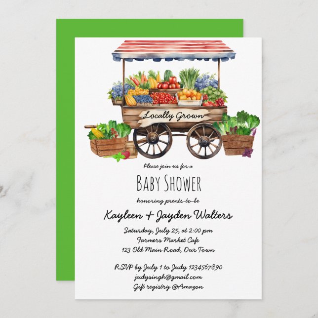 Convite Chá de fraldas de mercado dos agricultores de orig (Frente/Verso)