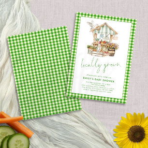 Convite Chá de fraldas de Mercado Verde Gingham Localmente