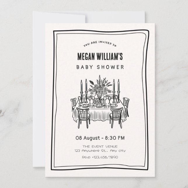 Convite chá de fraldas de mesa jantada (Frente)