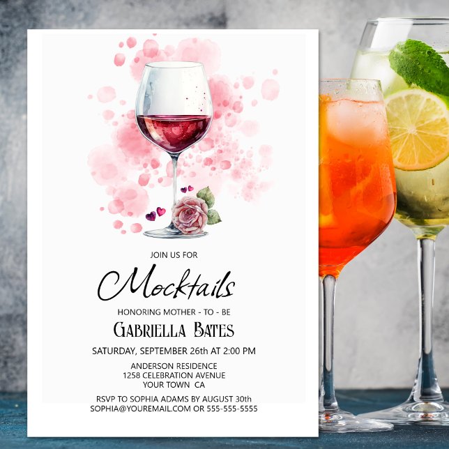 Convite Chá de fraldas de Mocktails de Vinho Vermelho (Criador carregado)