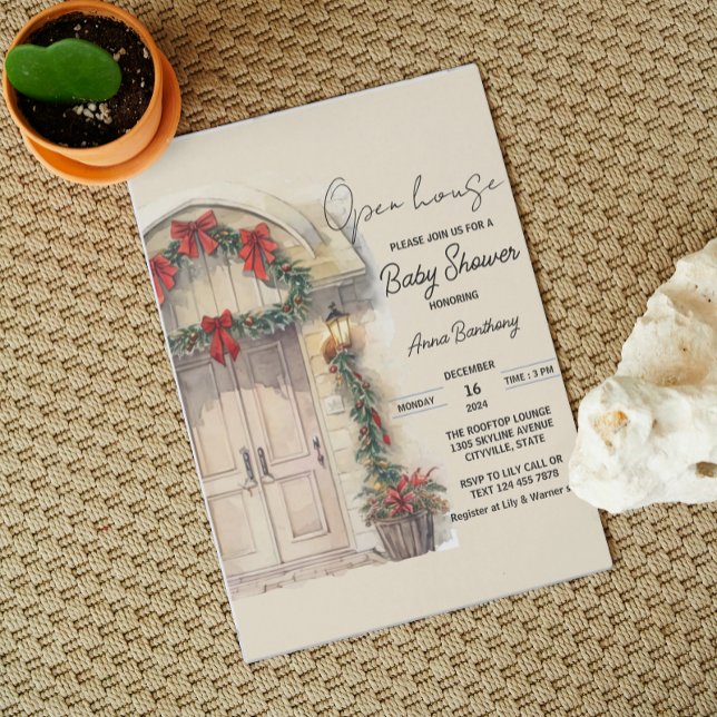 Convite chá de fraldas de modelo editável de casa aberta d (Criador carregado)