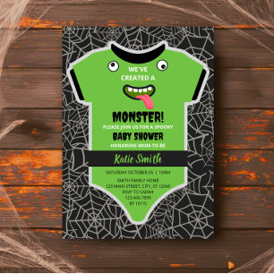 Convite Chá de fraldas de monstro verde giro do Halloween