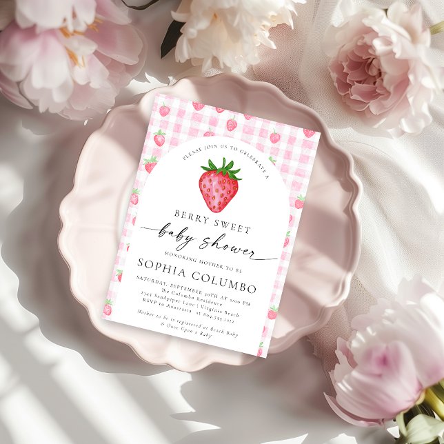Convite Chá de fraldas de morango Berry Sweet (Berry Sweet Strawberry Baby Shower Invitation)