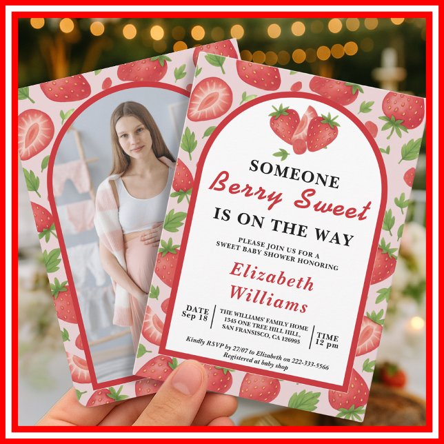 Convite Chá de fraldas de morango Berry Sweet | FOTO (Criador carregado)