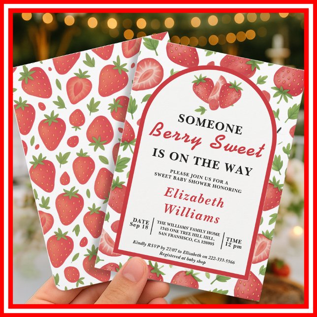 Convite Chá de fraldas de morango Berry Sweet | mirtilo (Criador carregado)