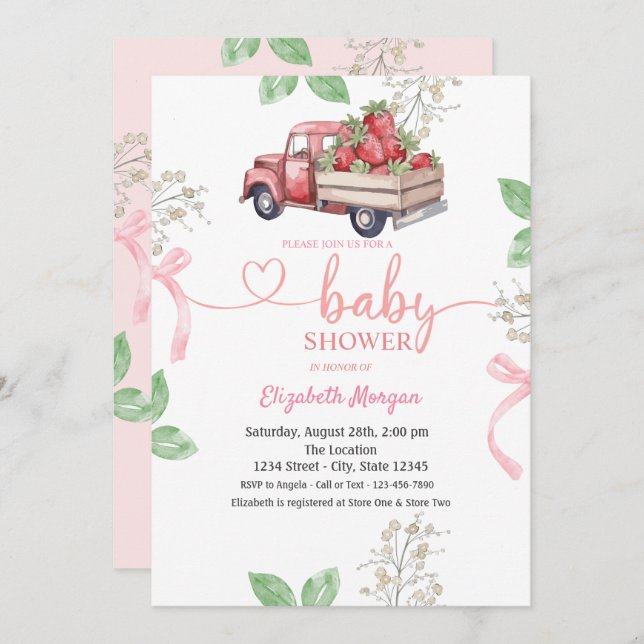 Convite Chá de fraldas de Morango de Água (Frente/Verso)