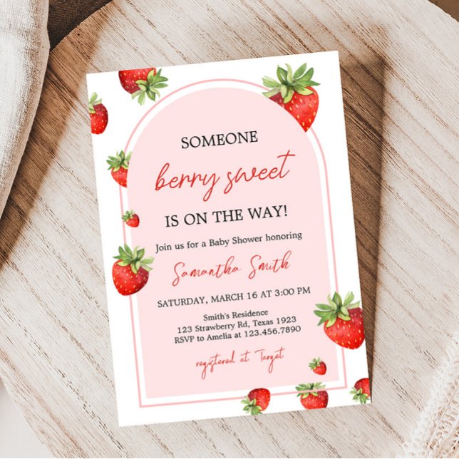Convite Chá de fraldas de Morango Vermelho (Boho Berry Sweet Baby Shower Invitation)