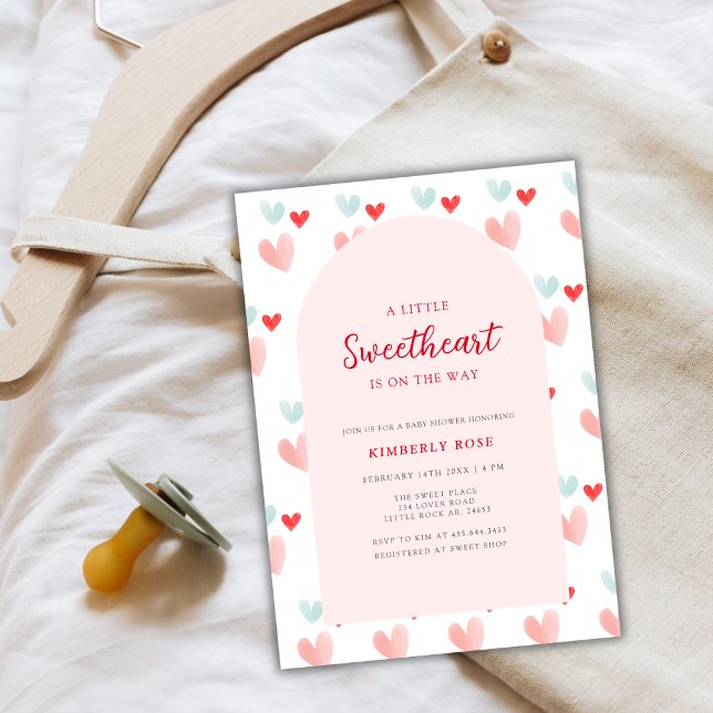 Convite Chá de fraldas de Namorados de Arch Pastel Sweethe (Pastel Sweetheart Arch Valentines Baby Shower Invitation)