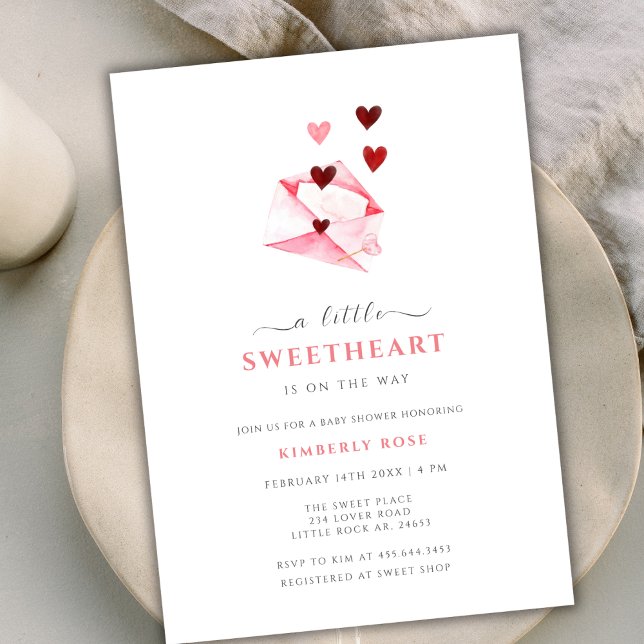 Convite Chá de fraldas de Namorados de Swetheart Watercolo (Watercolor Sweetheart Valentines Baby Shower Invitation)