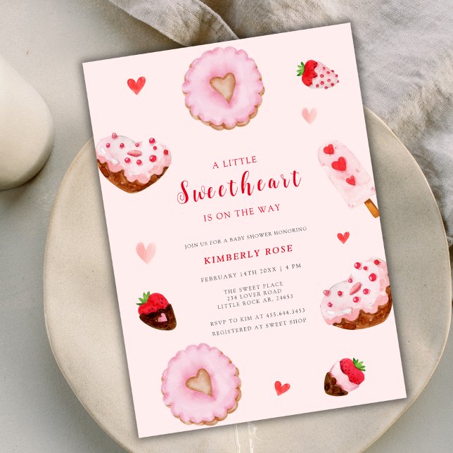 Convite Chá de fraldas de Namorados do Rosquinha Swetheart (Pink Sweetheart Donuts Valentines Baby Shower Invitation)