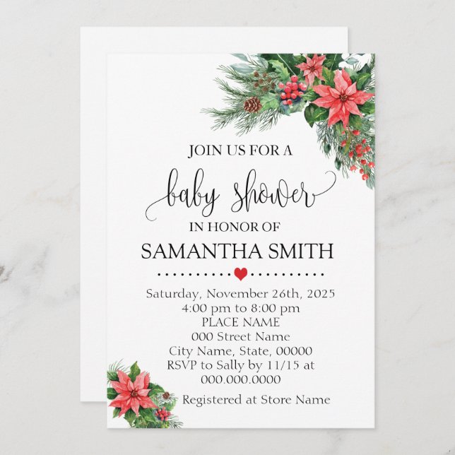 Convite Chá de fraldas de Natal (Frente/Verso)