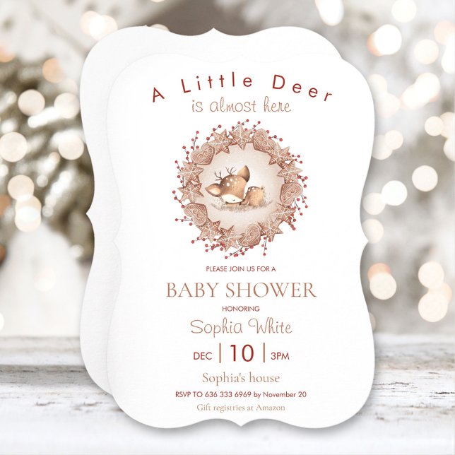 Convite Chá de fraldas de Natal (Christmas Baby Shower Invitation Deer)