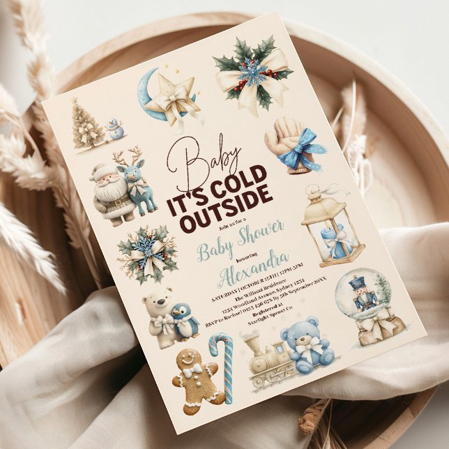 Convite Chá de fraldas de Natal azul de inverno (Criador carregado)