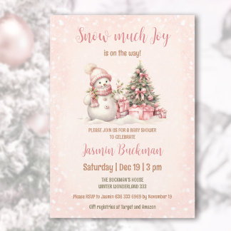 Convite Chá de fraldas de Natal da Pink Vintage Snowman