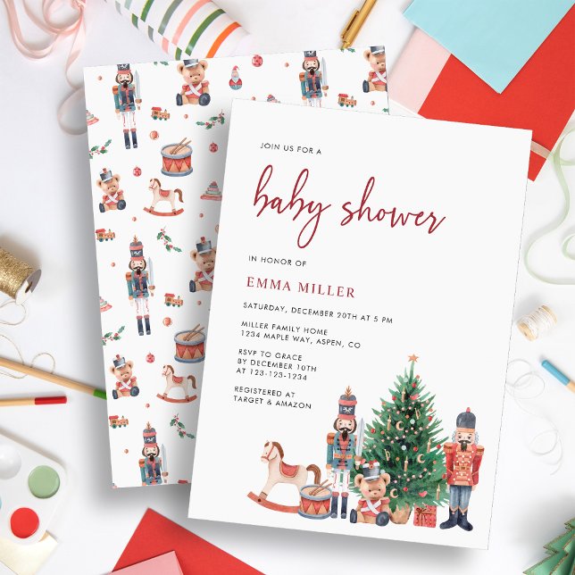 Convite Chá de fraldas de Natal de Férias (Nutcracker Baby Shower Invitation by Painted Paperie)
