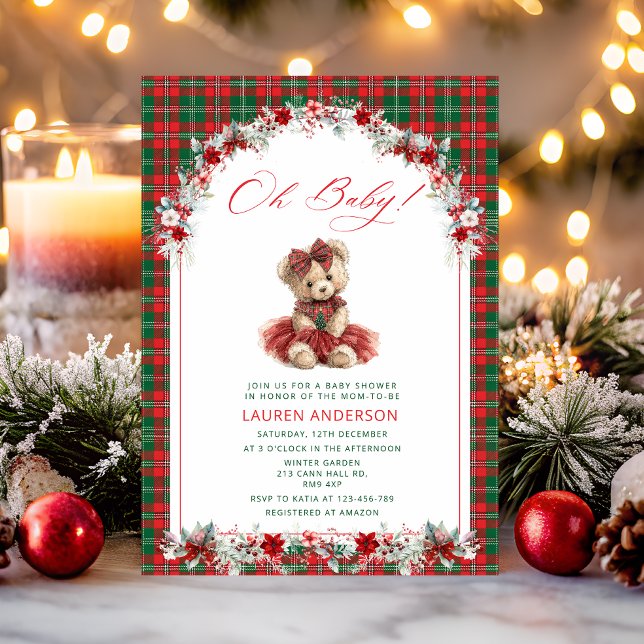 Convite Chá de fraldas de Natal do Bear Teddy Bear (Criador carregado)