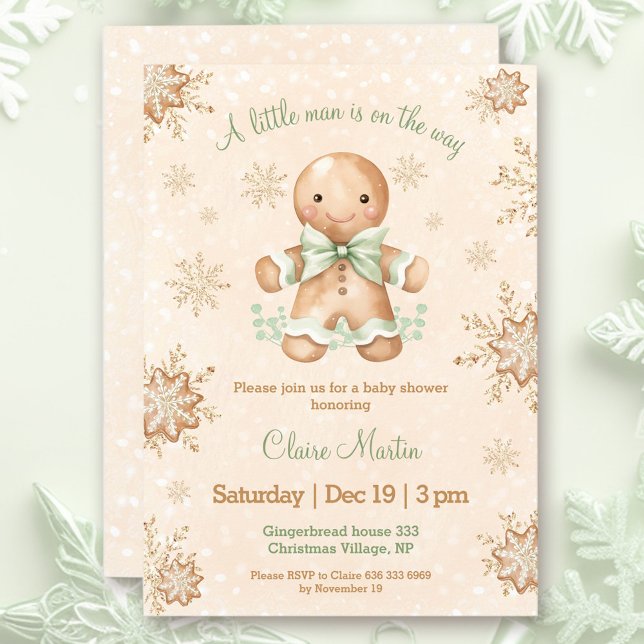 Convite Chá de fraldas de Natal do Little Man (Gingerbread Little Man Christmas Baby Shower Invitation)