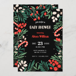 Convite Chá de fraldas de natal floral preto