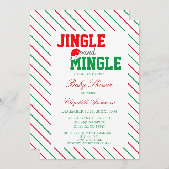 Convite Chá de fraldas de Natal Jingle e Mingle (Frente/Verso)