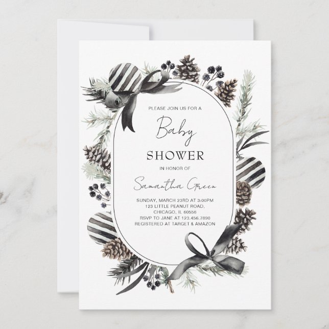 Convite Chá de fraldas de Natal Negro (Frente)