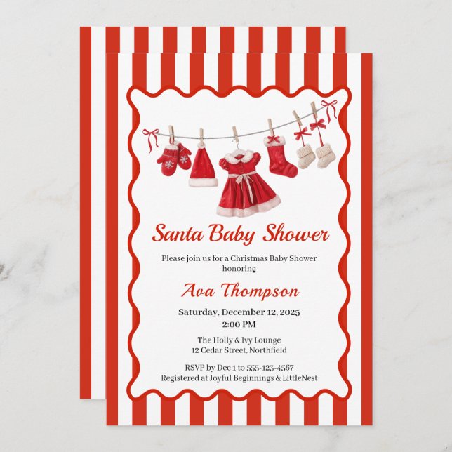 Convite Chá de fraldas de Natal | Papais noeis Vermelho e  (Frente/Verso)