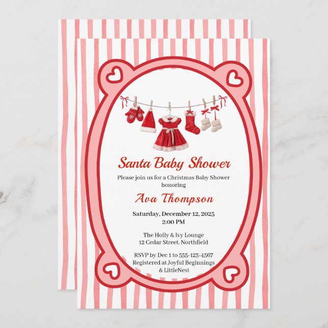 Convite Chá de fraldas de Natal | Papais noeis Vermelho e  (Frente/Verso)