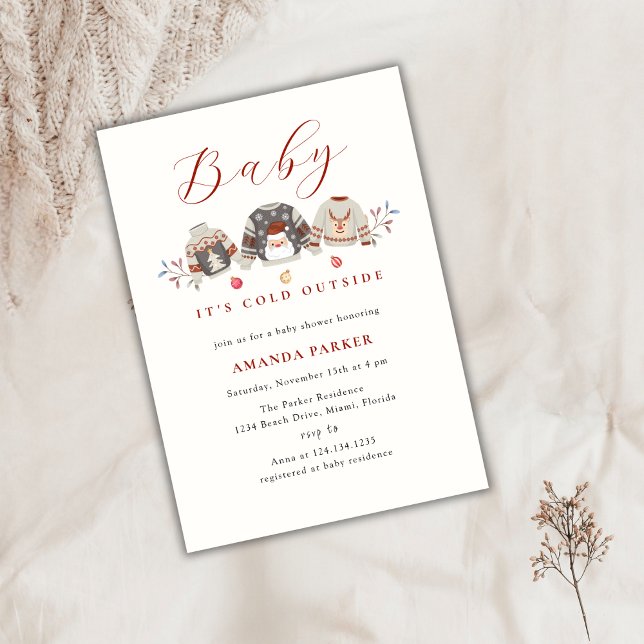 Convite Chá de fraldas de Natal para roupas de inverno bon (Cute Winter Clothes Christmas Baby Shower Invitation)