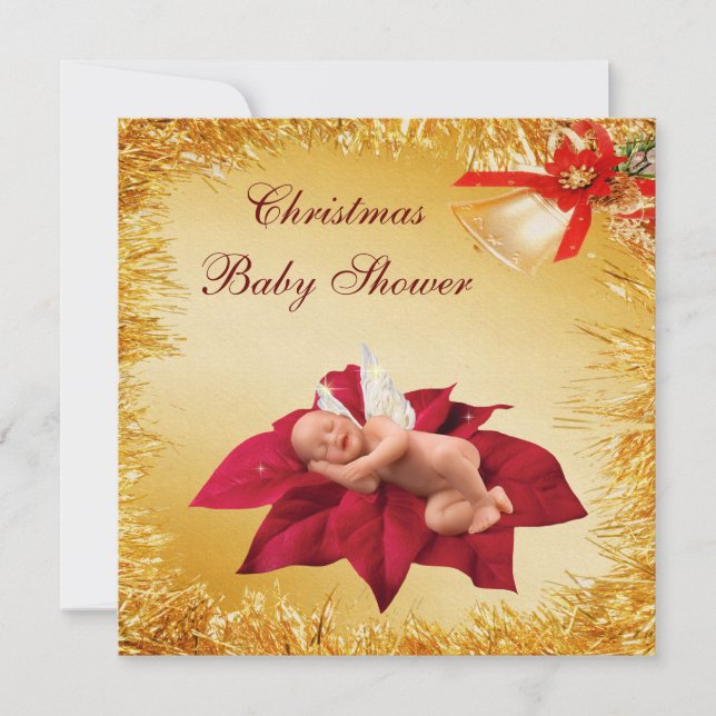 Convite Chá de fraldas de Natal, Poinsettia e Tinsel (Frente)