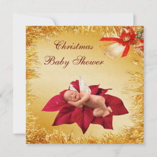 Convite Chá de fraldas de Natal, Poinsettia e Tinsel