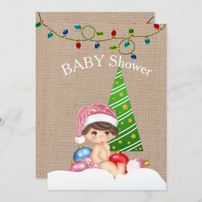 Convite Chá de fraldas de Natal - Rapariga (Frente/Verso)