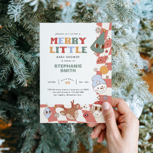 Convite Chá de fraldas de Natal Retro Groovy