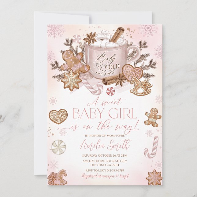 Convite Chá de fraldas de Natal Rosa (Frente)