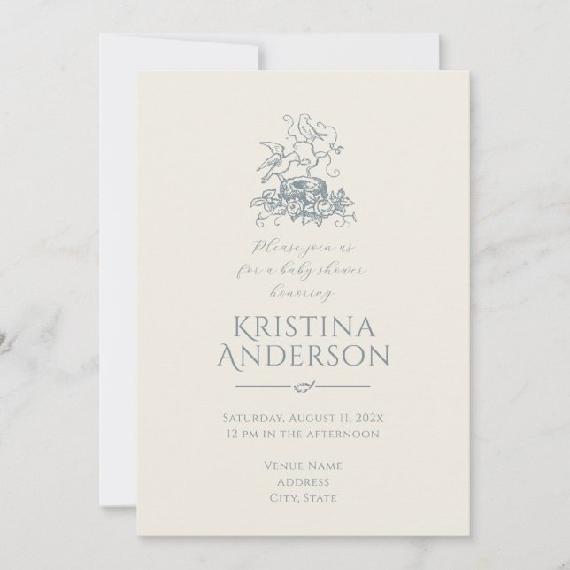 Convite Chá de fraldas de Nest de Código QR Aestético Vint (Frente)